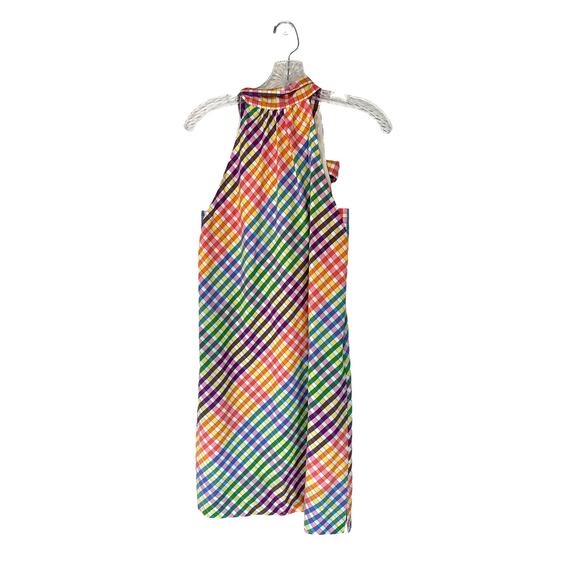 J.Crew Cotton Blend Lightweight Rainbow Tie Neck Gingham Mini Dress Size 0 - Picture 7 of 9